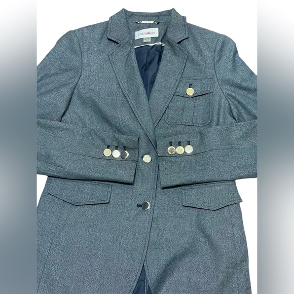 CALVIN KLEIN BLAZER NOTCH COLLAR TWO-BUTTON DOWN WOMEN BLUE COLOR POCKETS SIZE 6 - Picture 1 of 9